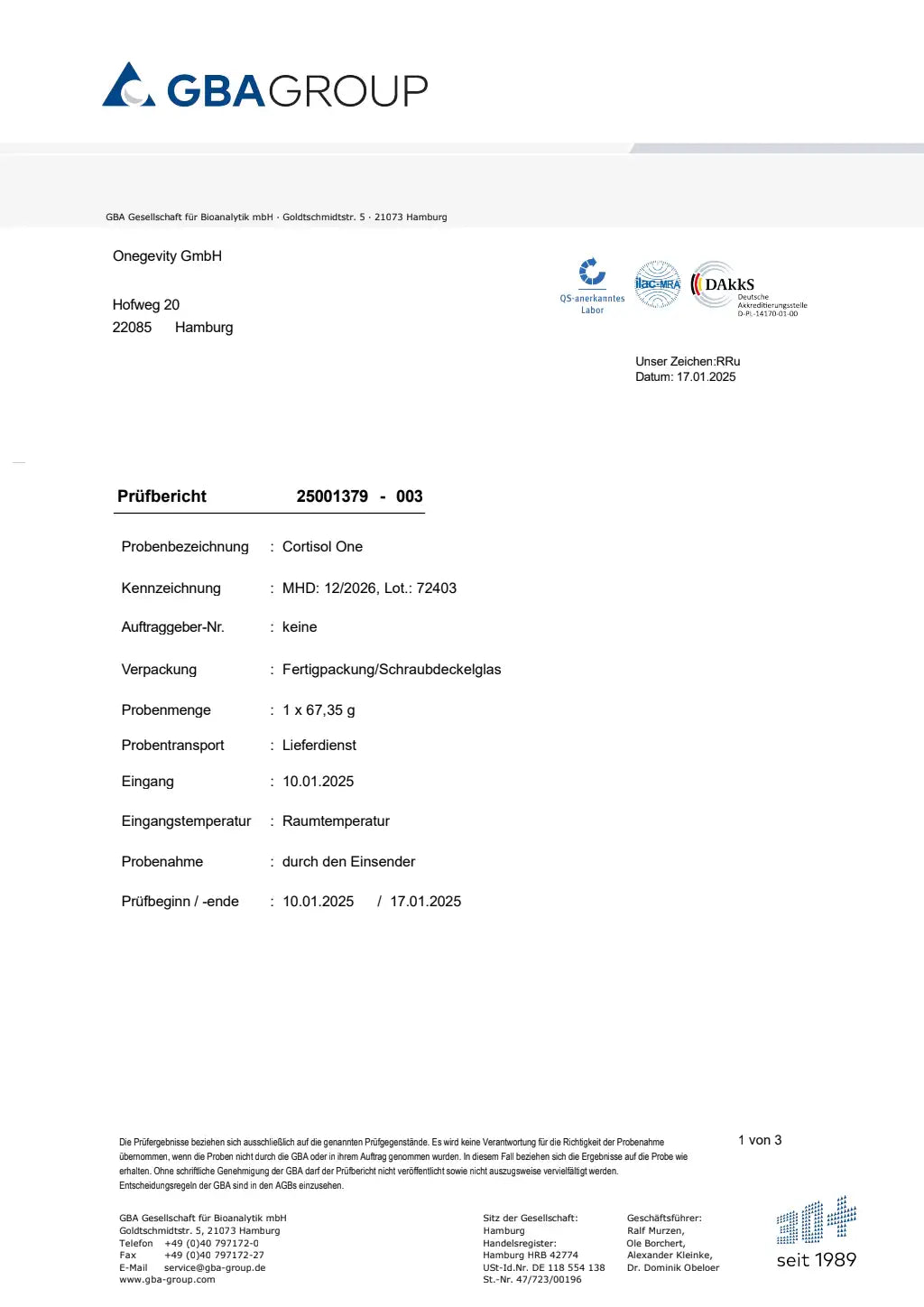 Cortisol One - Natürliche Untestützung für Stressbewältigung l Onegevity