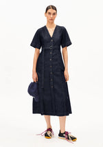 Laden Sie das Bild in den Galerie-Viewer, Jeans-Midi-Kleid mit Gürtel Bio Baumwoll-Mix
