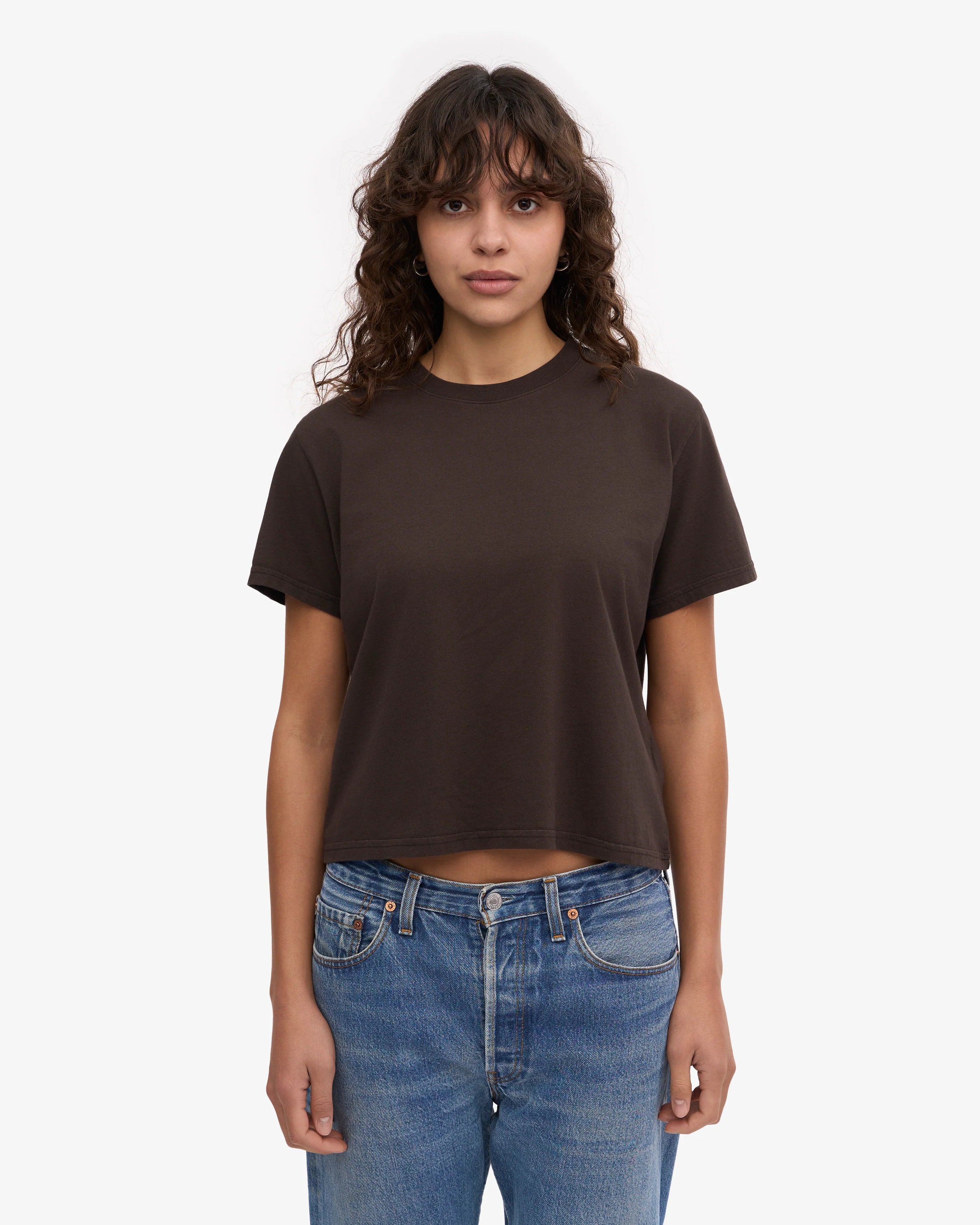 Organic Boxy Crop Tee - Coffee Brown