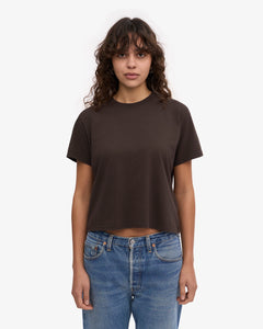 Organic Boxy Crop Tee - Coffee Brown