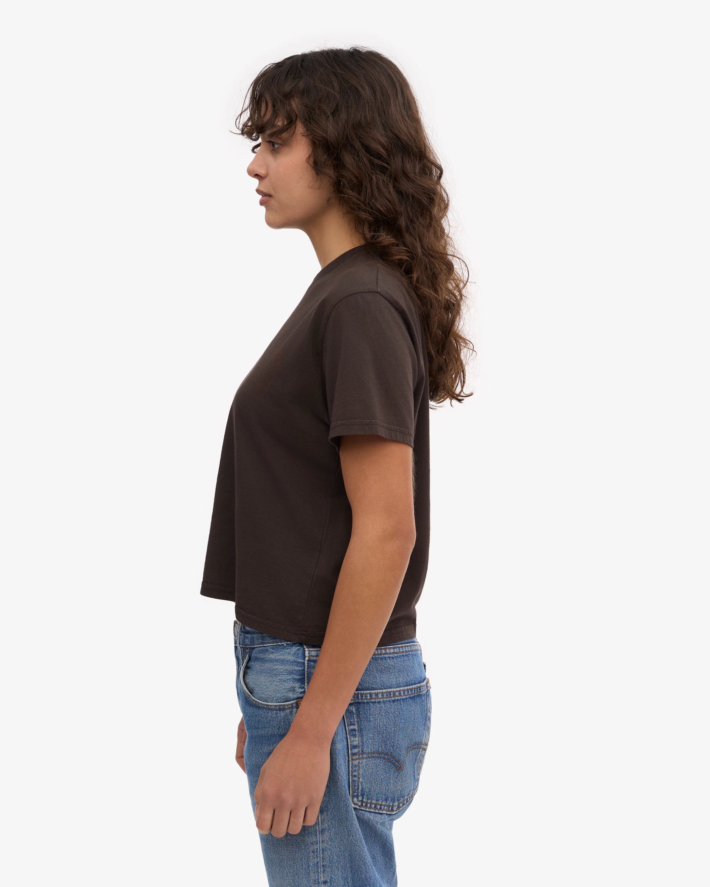 Organic Boxy Crop Tee - Coffee Brown