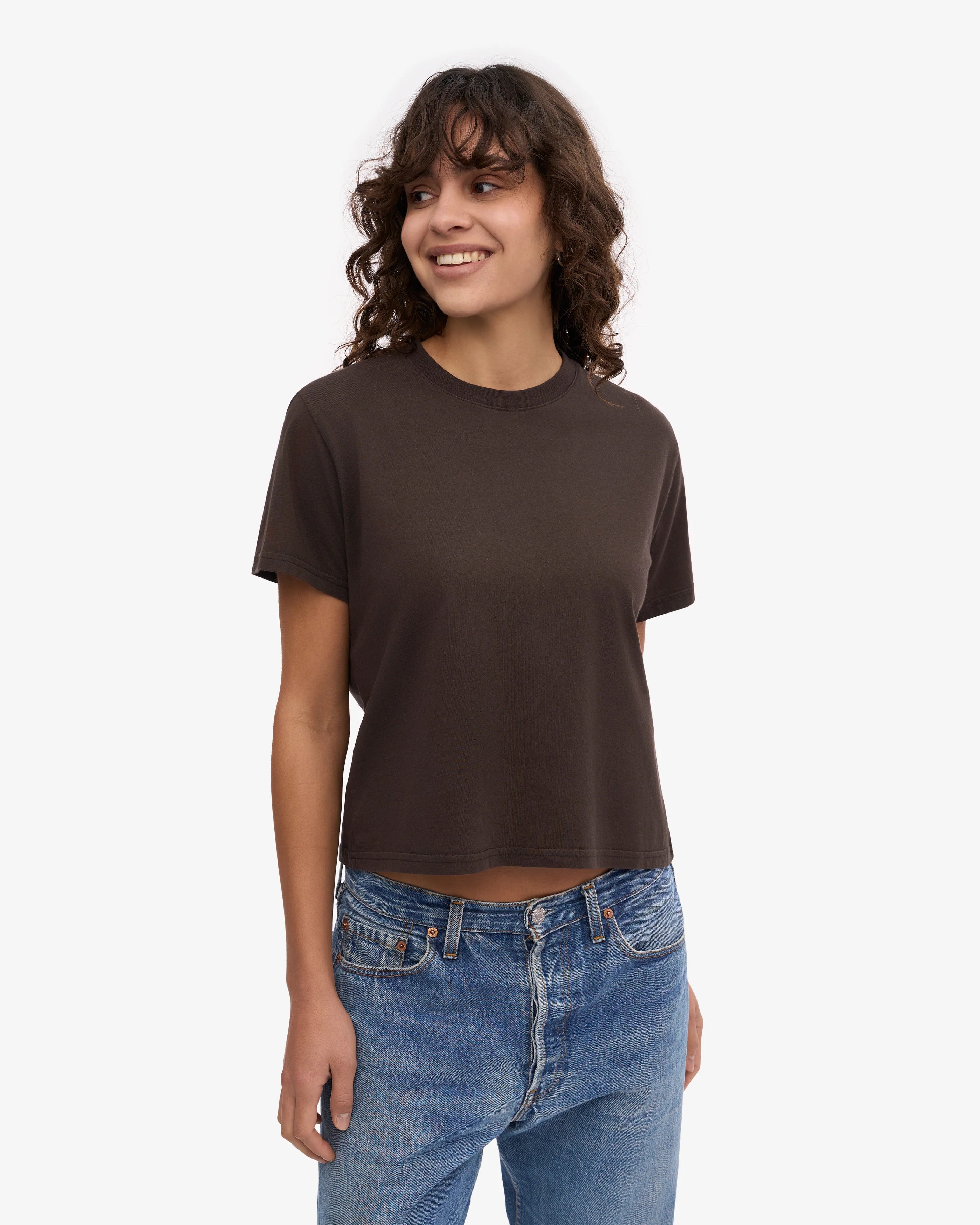 Organic Boxy Crop Tee - Coffee Brown